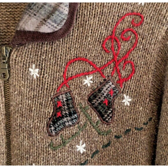 Victoria Jones Ramie Wool Cardigan Womens Sz M VTG Embroidered Patchwork Winter - Picture 7 of 16